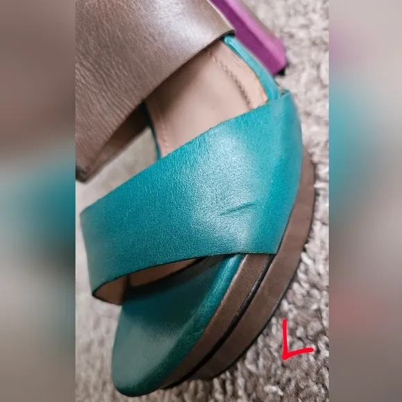Vince Camuto Purple, Teal, and Brown Platform Sandals, Size 7