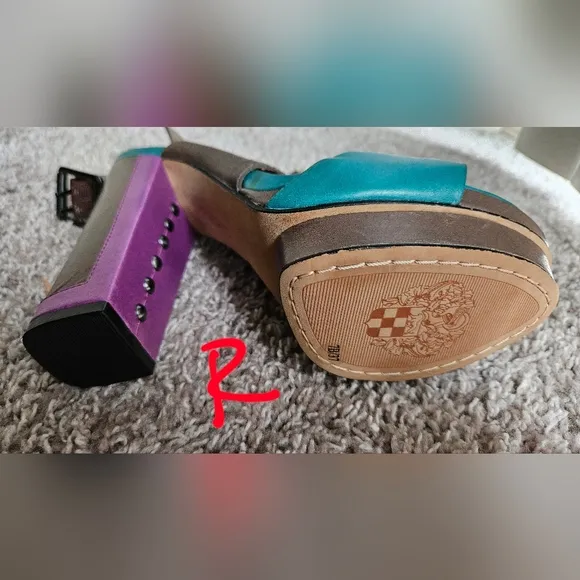 Vince Camuto Purple, Teal, and Brown Platform Sandals, Size 7