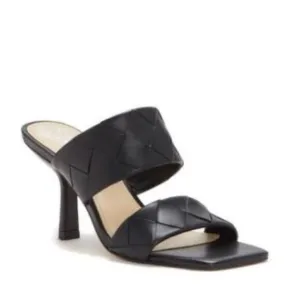 Vince Camuto Sandals Womens Size 6.5 Black Leather Double Strap Woven Heels