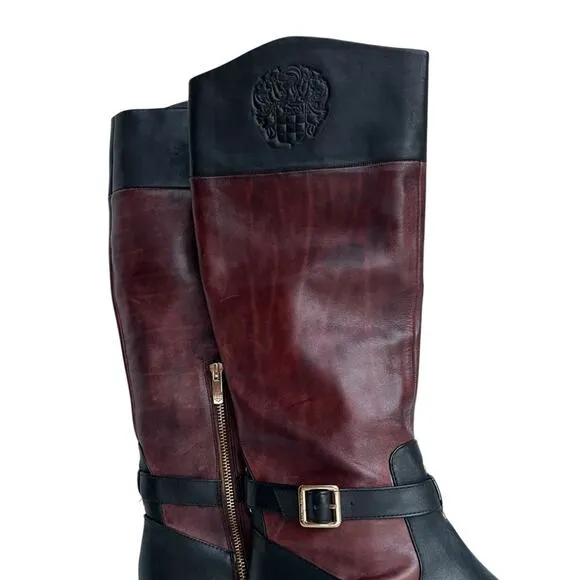 Vince Camuto Size 10 Riding Boots Tall Knee High Black Redwood Brown Flavian