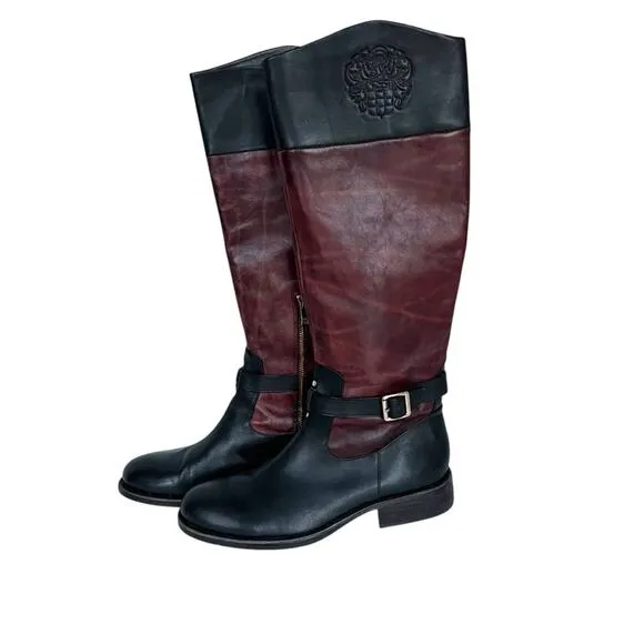 Vince Camuto Size 10 Riding Boots Tall Knee High Black Redwood Brown Flavian