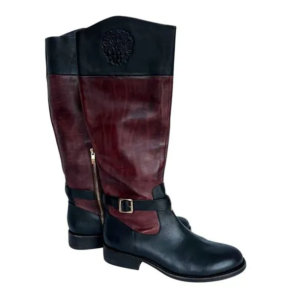 Vince Camuto Size 10 Riding Boots Tall Knee High Black Redwood Brown Flavian
