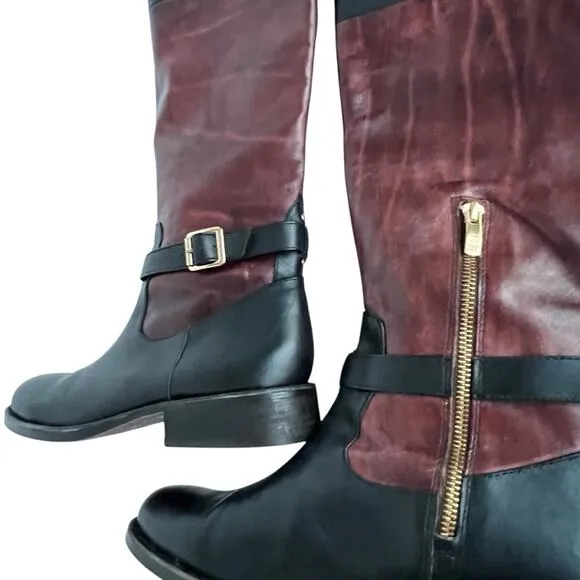 Vince Camuto Size 10 Riding Boots Tall Knee High Black Redwood Brown Flavian