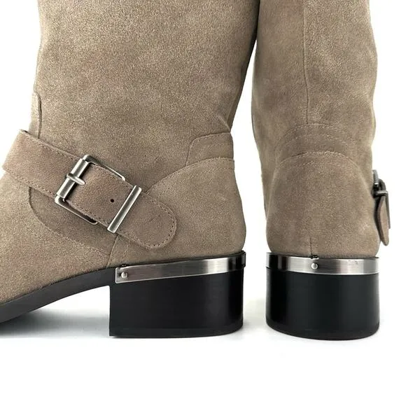 VINCE CAMUTO “WHYLA” TAN LEATHER BLOCK HEEL MID-CALF / MOTO BOOTS