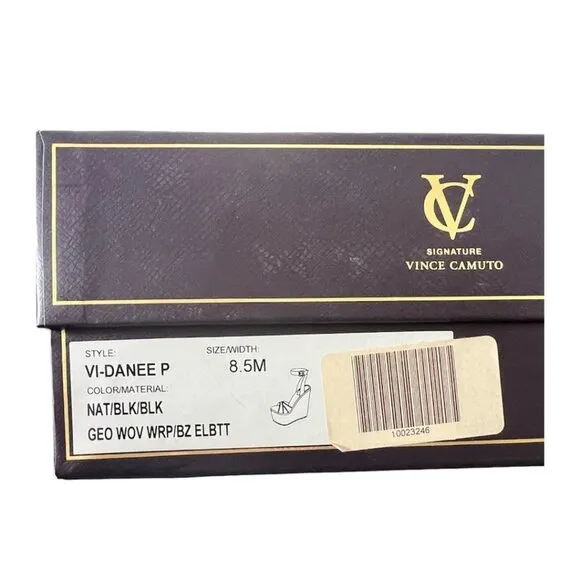 Vince Camuto Womens Black Tan Leather Open Toe Wedge Platform Sandals Sz 8.5 NIB