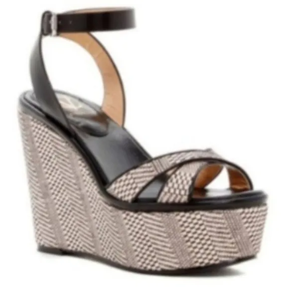 Vince Camuto Womens Black Tan Leather Open Toe Wedge Platform Sandals Sz 8.5 NIB