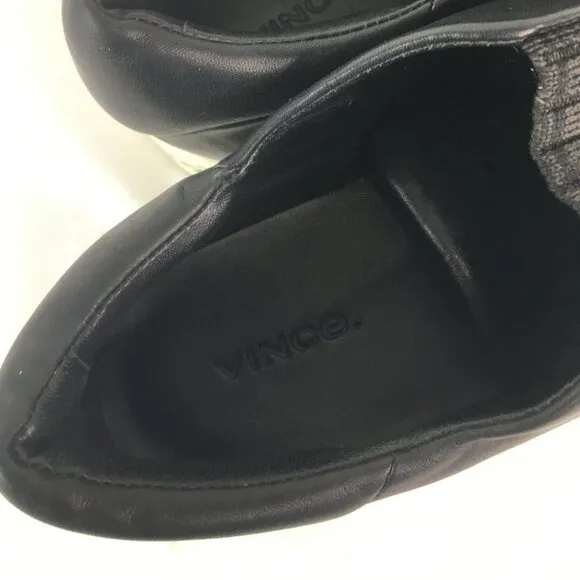 Vince Cantara Black Leather Slip On Sneaker Size 8