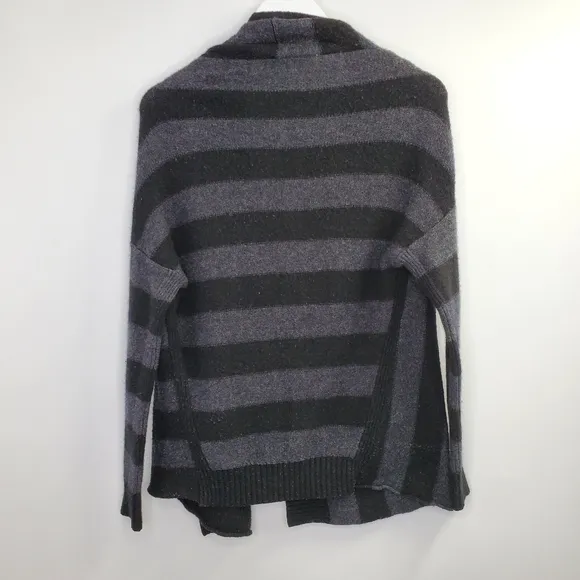 Vince Cashmere Alpaca Wool Striped Open Draped Cardigan Black Gray Cozy