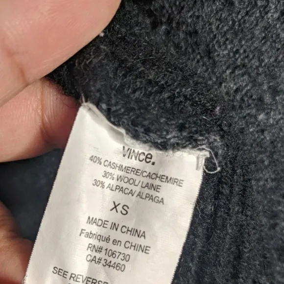 Vince Cashmere Alpaca Wool Striped Open Draped Cardigan Black Gray Cozy