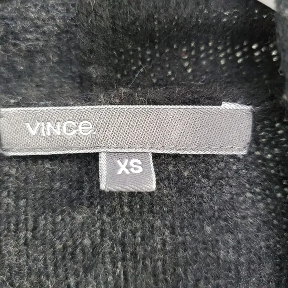 Vince Cashmere Alpaca Wool Striped Open Draped Cardigan Black Gray Cozy