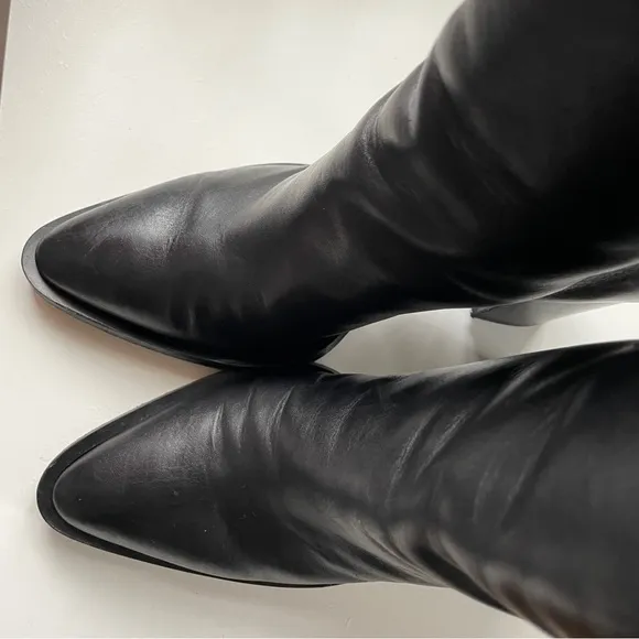 VINCE Erving Ankle Boots Black Leather Western Block Heel Pointy Toe 8.5