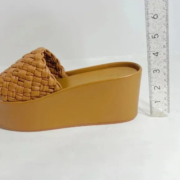 Vince Mari Tan Woven Leather Platform Wedge Sandals Women's Size 9