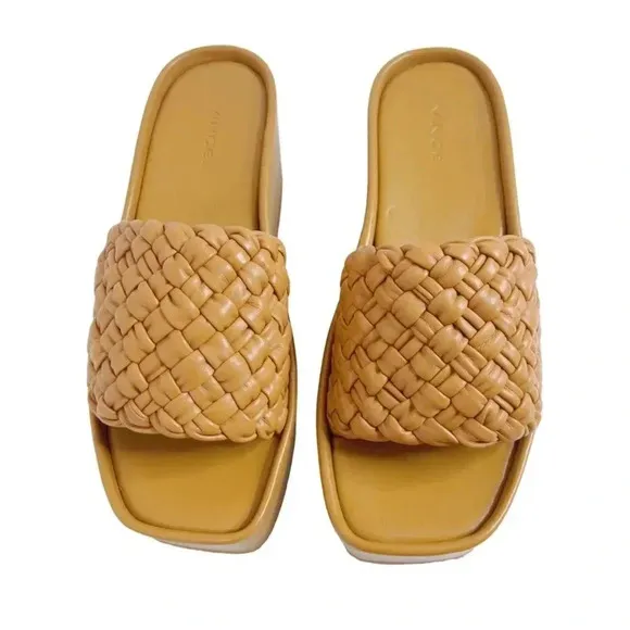 Vince Mari Tan Woven Leather Platform Wedge Sandals Women's Size 9