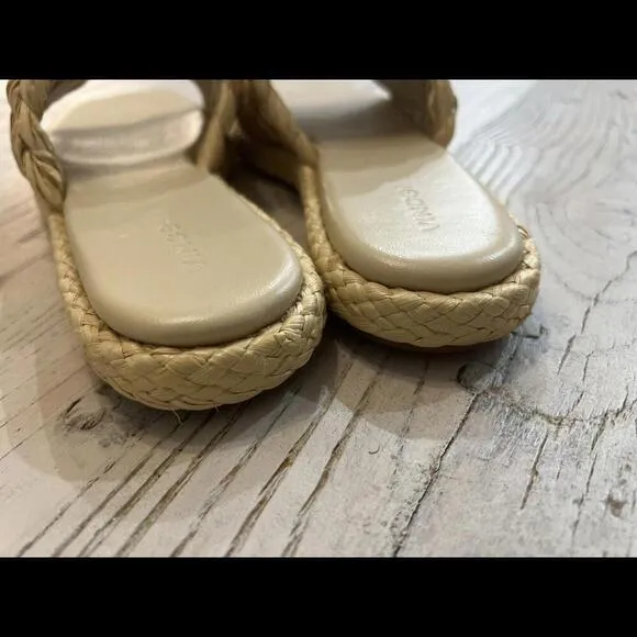 Vince Rumi Raffia Sandals Woven Natural Beige Flats Slides Slip On Sz 11