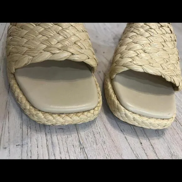 Vince Rumi Raffia Sandals Woven Natural Beige Flats Slides Slip On Sz 11