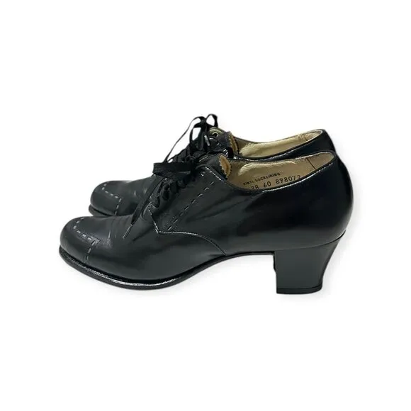 Vintage 1940's Miller Foot Defender Black Lace Up Leather Shoes. Sz. 6 1/23 A