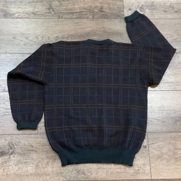Vintage 1970s Plaid Pure Wool V Neck Sweater - Men's Size Medium