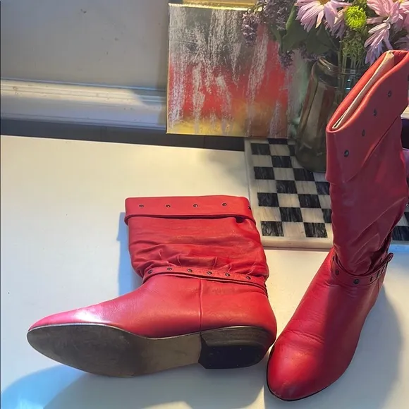 Vintage 1987 Leather Red Slouch Boots