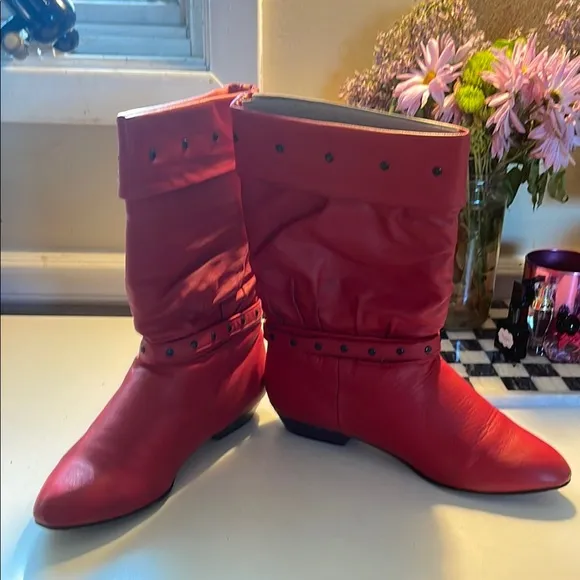 Vintage 1987 Leather Red Slouch Boots