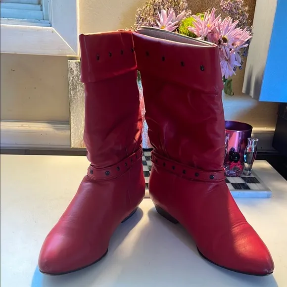 Vintage 1987 Leather Red Slouch Boots