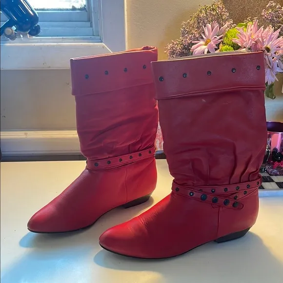 Vintage 1987 Leather Red Slouch Boots
