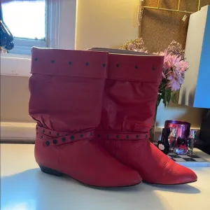 Vintage 1987 Leather Red Slouch Boots