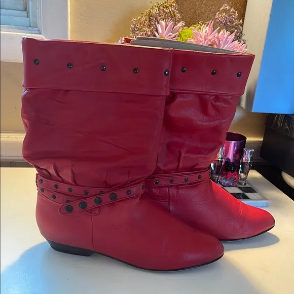 Vintage 1987 Leather Red Slouch Boots