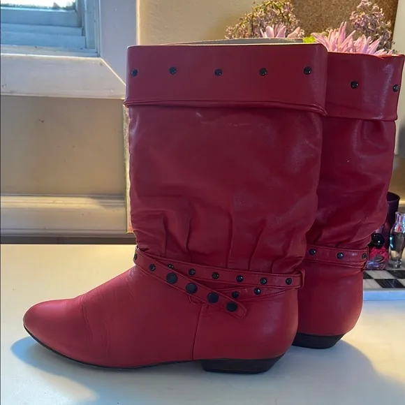 Vintage 1987 Leather Red Slouch Boots