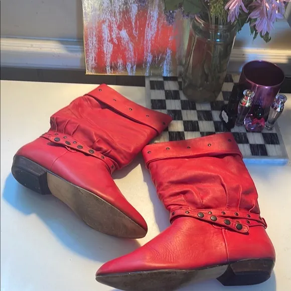 Vintage 1987 Leather Red Slouch Boots