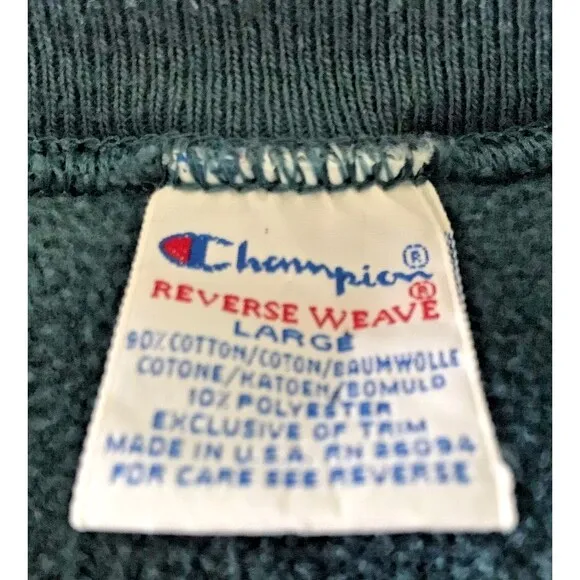Vintage 1990s Champion Sweatshirt Crew Neck Reverse Weave Teal Blue Large