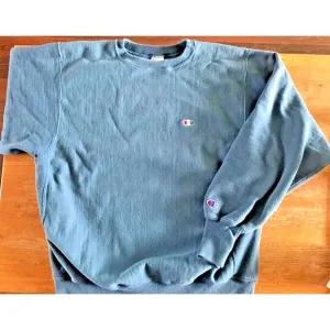 Vintage 1990s Champion Sweatshirt Crew Neck Reverse Weave Teal Blue Large