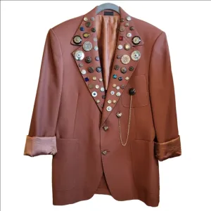 VINTAGE 70s SAXONY HALL EXPERTLY EMBELLISHED BROWN BLAZER EUC WOMEN'S MEN'S