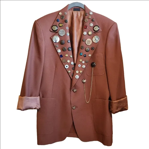 VINTAGE 70s SAXONY HALL EXPERTLY EMBELLISHED BROWN BLAZER EUC WOMEN'S MEN'S
