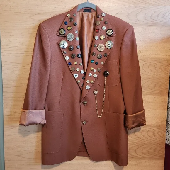 VINTAGE 70s SAXONY HALL EXPERTLY EMBELLISHED BROWN BLAZER EUC WOMEN'S MEN'S