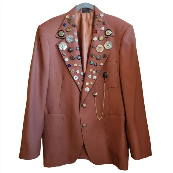 VINTAGE 70s SAXONY HALL EXPERTLY EMBELLISHED BROWN BLAZER EUC WOMEN'S MEN'S