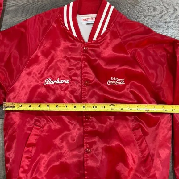 Vintage 80s Enjoy Coca Cola Red Satin Hartwell Jacket Barbara USA Women's Small