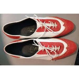 Vintage 80's Tictactoe Red White Wingtip Oxford Shoes Dancing Costume Leather 13