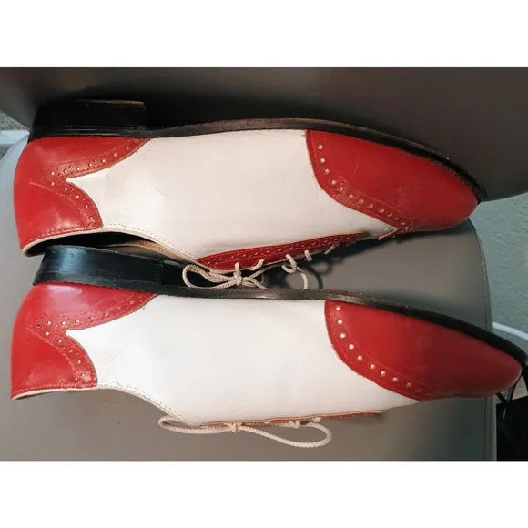 Vintage 80's Tictactoe Red White Wingtip Oxford Shoes Dancing Costume Leather 13