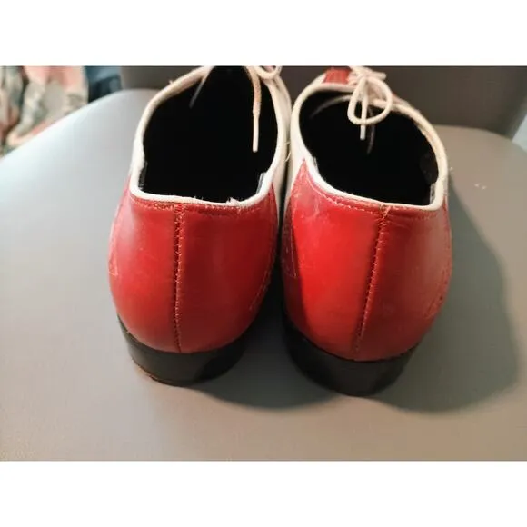 Vintage 80's Tictactoe Red White Wingtip Oxford Shoes Dancing Costume Leather 13