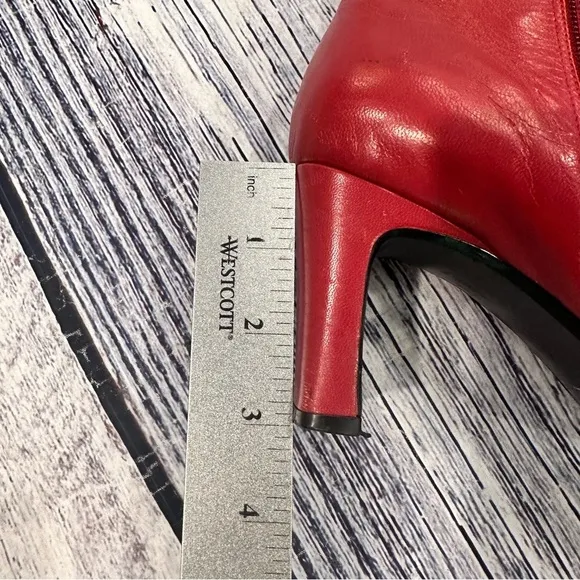 Vintage 90’s Bellini Red Snake Embossed Leather Square Toe Heeled Boots​​