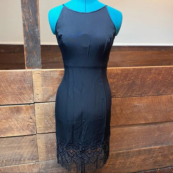 Vintage 90’s Cocktail Dress w/ Hourglass Silhouette &amp; Bohemian Flapper Fringe