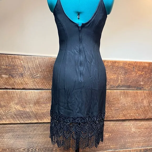 Vintage 90’s Cocktail Dress w/ Hourglass Silhouette &amp; Bohemian Flapper Fringe