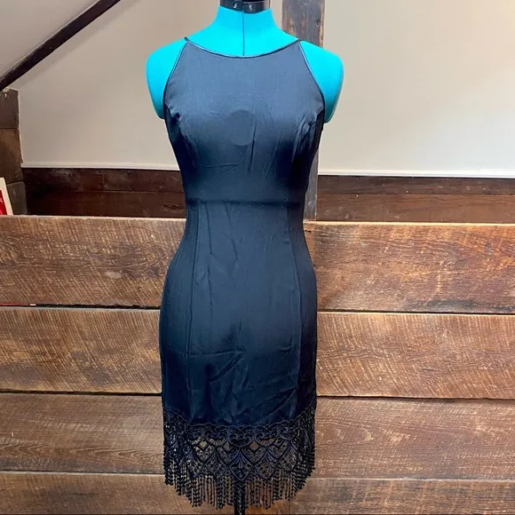Vintage 90’s Cocktail Dress w/ Hourglass Silhouette &amp; Bohemian Flapper Fringe