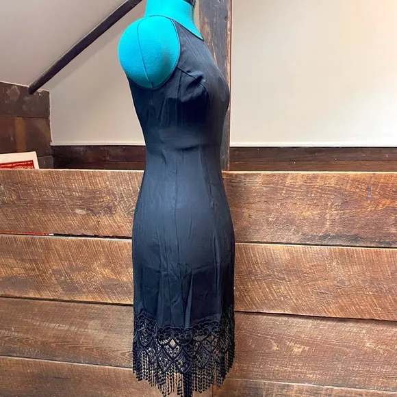 Vintage 90’s Cocktail Dress w/ Hourglass Silhouette &amp; Bohemian Flapper Fringe