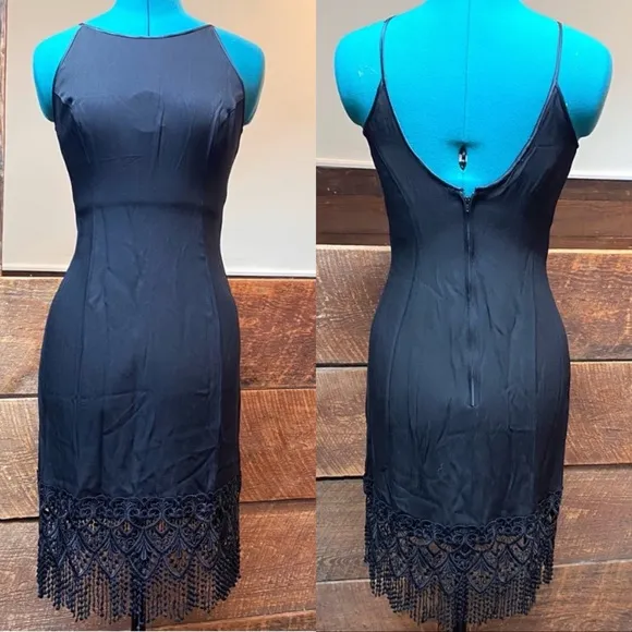 Vintage 90’s Cocktail Dress w/ Hourglass Silhouette &amp; Bohemian Flapper Fringe