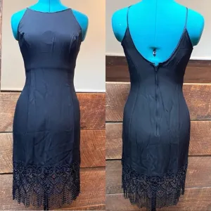 Vintage 90’s Cocktail Dress w/ Hourglass Silhouette &amp; Bohemian Flapper Fringe
