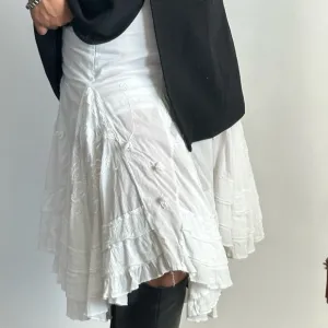 VINTAGE 90S DREAMY WHITE COTTON KNEE LENGTH SKIRT A-Line Tiered~38, US Medium