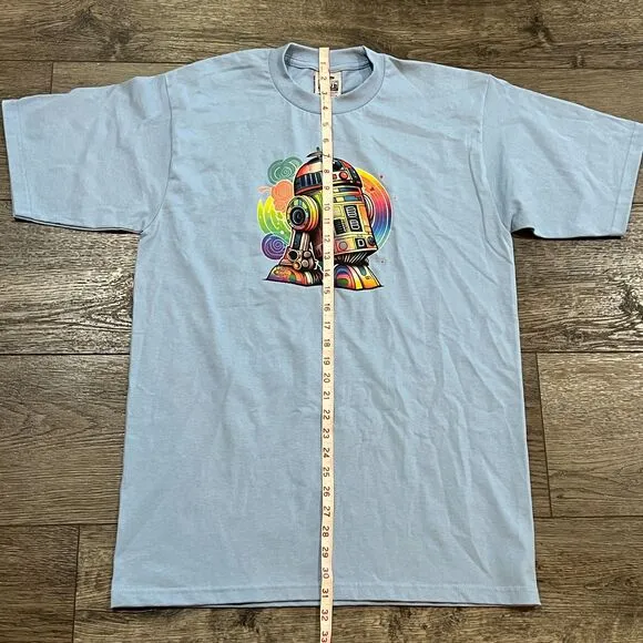 Vintage 90s Pro Club Sky Blue R2-D2 Rainbow T-Shirt Made in USA Men's Size Large