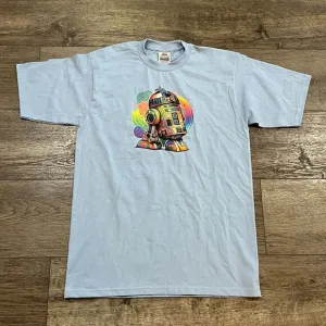 Vintage 90s Pro Club Sky Blue R2-D2 Rainbow T-Shirt Made in USA Men's Size Large