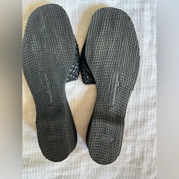 Vintage 90s Salvatore Ferragamo Black Woven Slide Sandals